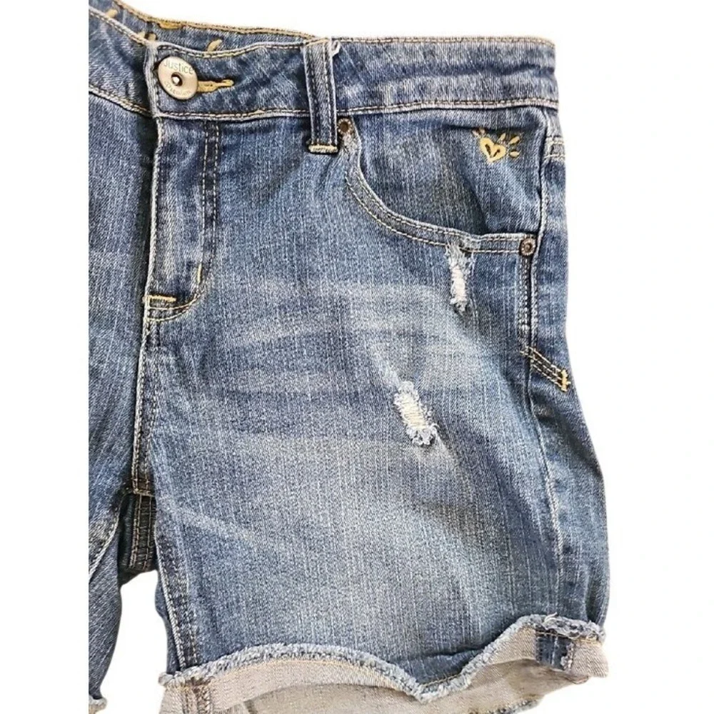 Justice Girls Distressed Denim Shorts Bundle Size 14.5 Blue Jean 2 Pairs Summer